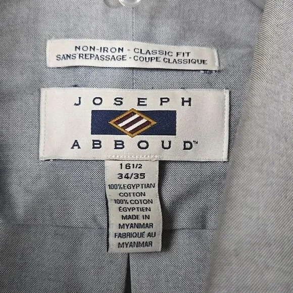 Joseph Abboud Egyptian Cotton Non-Iron Dress Shirt Gray Classic Fit 16.5 34/35 - Picture 3 of 11